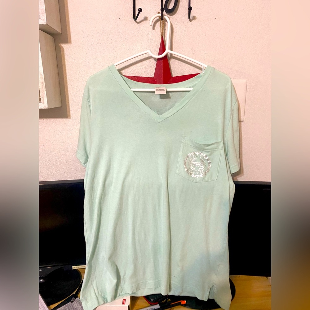 Free w/ any purchase.  Pink Victoria’s Secret v neck tshirt mint green